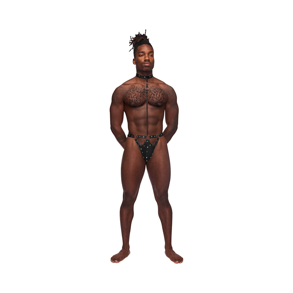 Male Power Fetish Tormentor Choker G-string Body Harness Black S/m