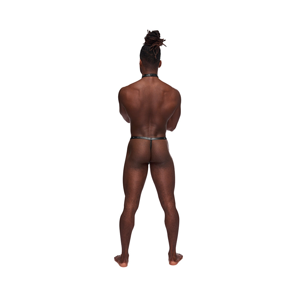 Male Power Fetish Tormentor Choker G-string Body Harness Black S/m