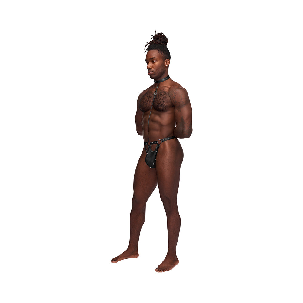 Male Power Fetish Tormentor Choker G-string Body Harness Black L/xl