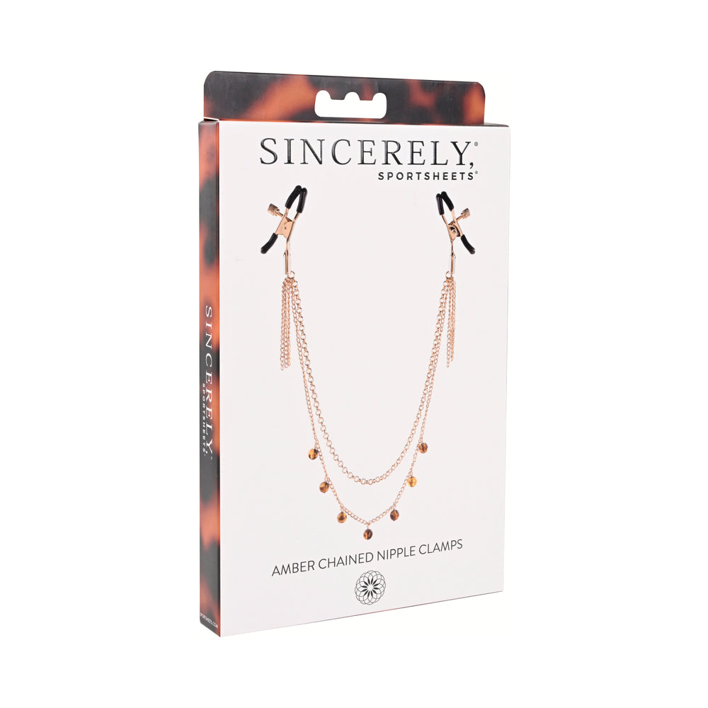 Sincerely, Sportsheets Amber Collection Adjustable Chained Nipple Clamps Tortoiseshell