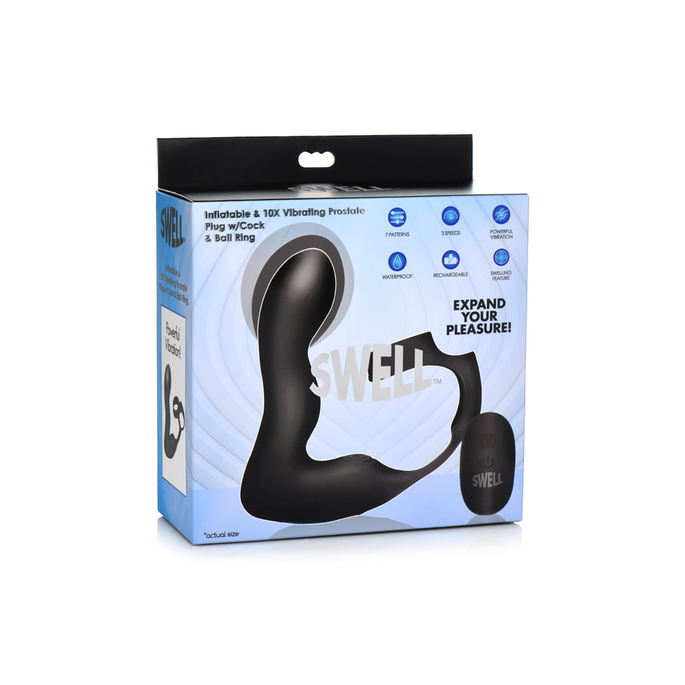 Swell Inflatable 10X Vibrating Prostate Plug W Cock Ball Ring Remote