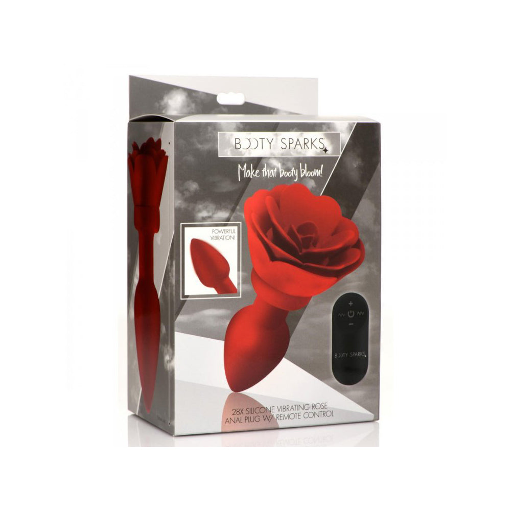 28x Silicone Vibrating Rose Anal Plug With Remote - Small