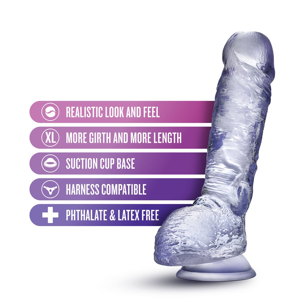 Blush B Yours Plus Hearty n Hefty 9 in. Dildo with Balls & Suction Cup Clear