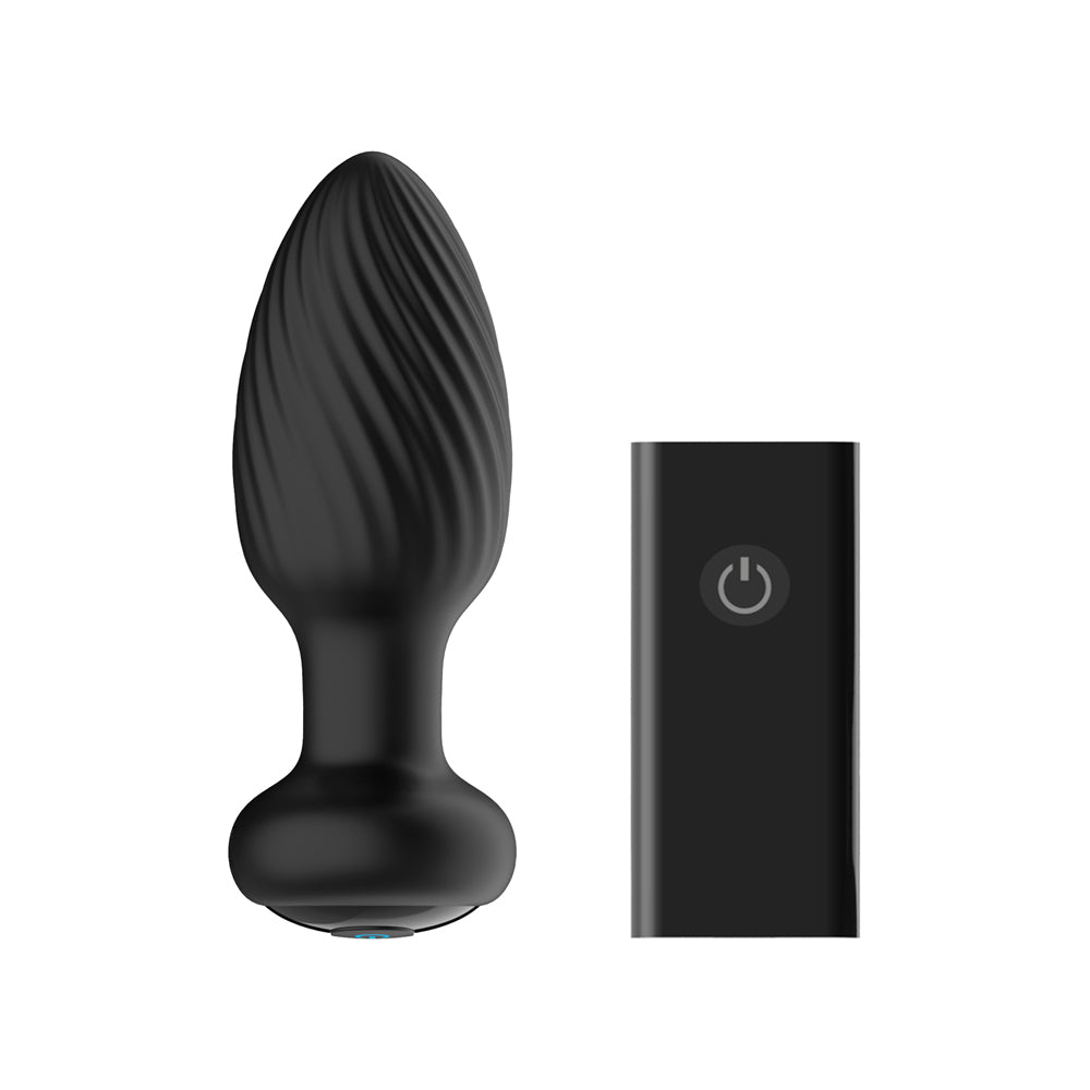 Nexus Tornado Rechargeable Remote-controlled Rotating & Vibrating Textured Silicone Anal Plug Black
