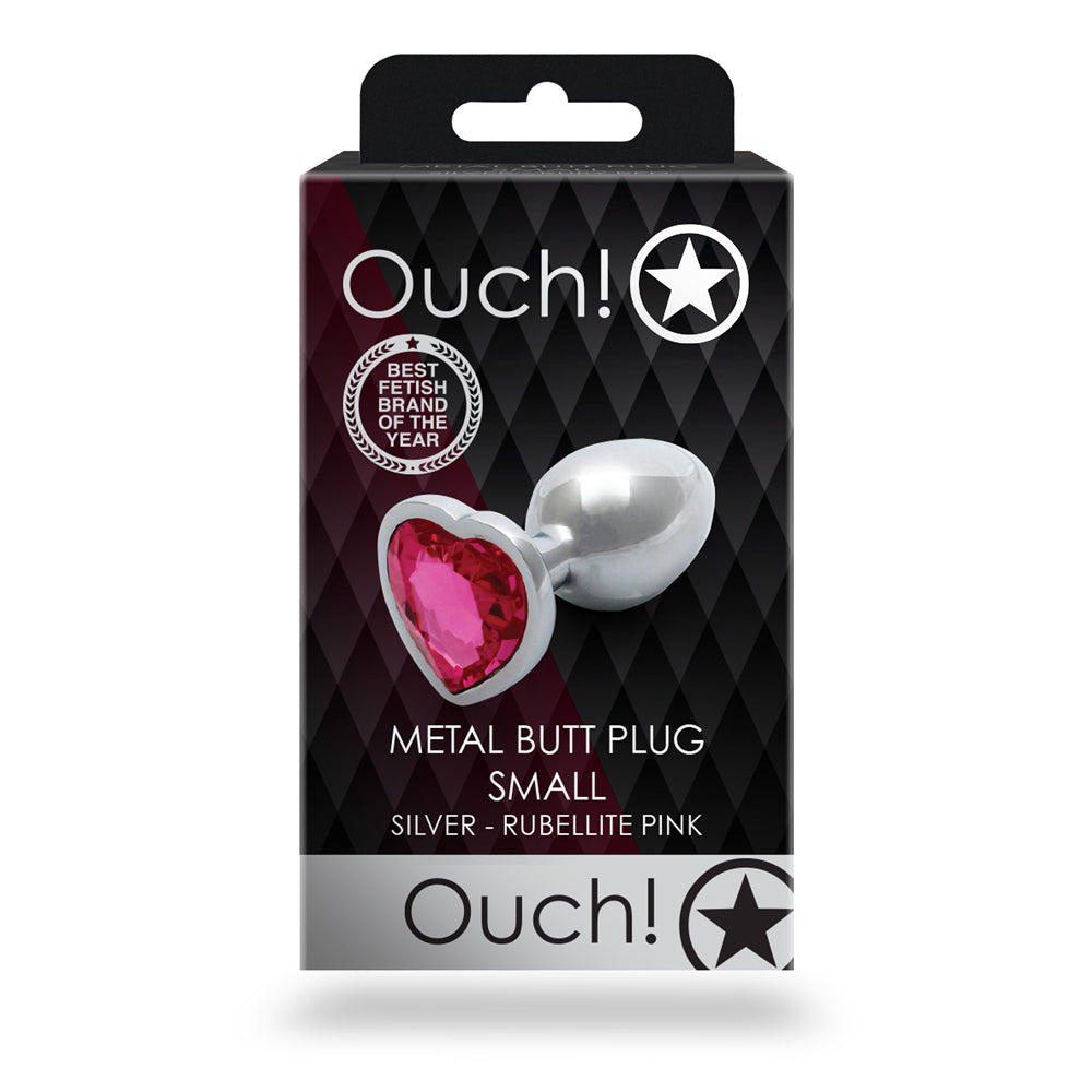 Shots Ouch! Heart Gem Butt Plug Small Silver/rubellite Pink