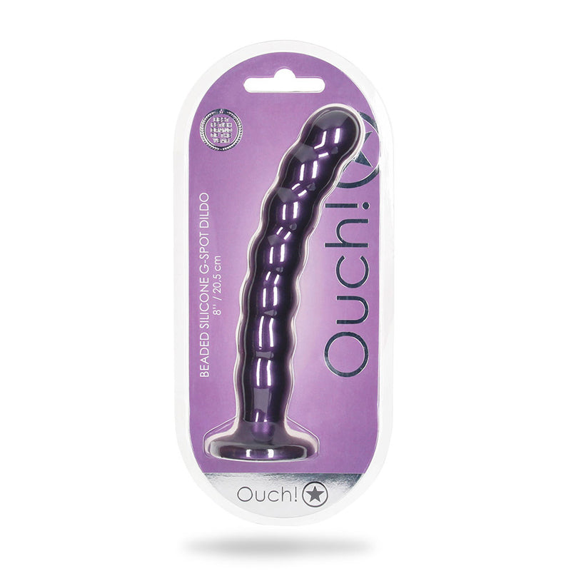 Shots Ouch! Beaded Silicone 8 In. G-spot Dildo Metallic Purple