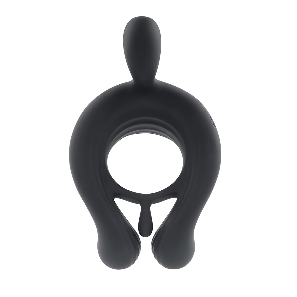 Playboy Triple Play Rechargeable Remote Controlled Vibrating Silicone Cockring With Stimulator Black
