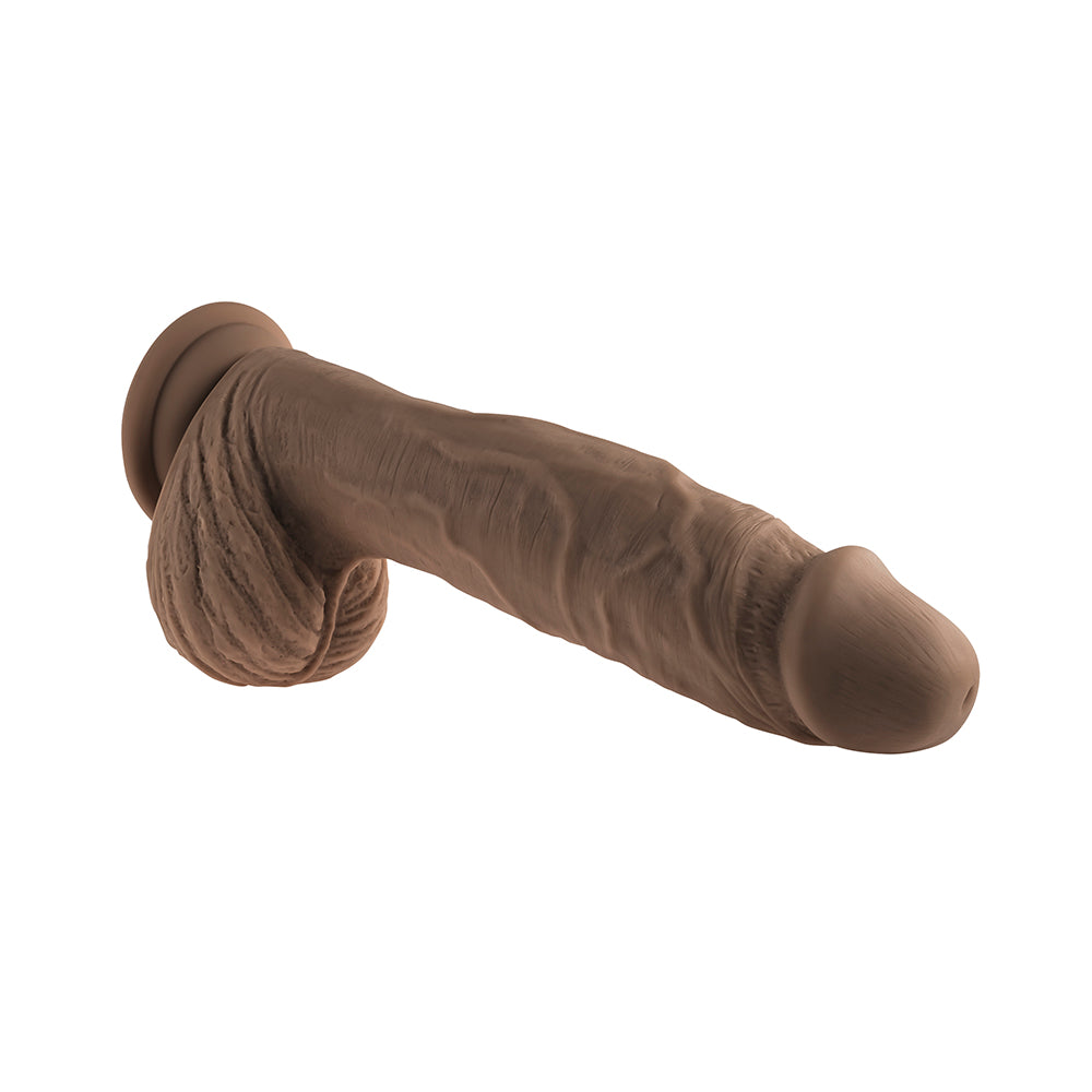 Evolved Full Monty Rechargeable Remote-Controlled Thrusting Twirling 9 in. Silicone Dildo Dark