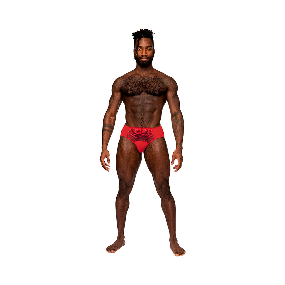 Male Power Sassy Lace Bikini Solid Pouch Red Xl shop.literotica