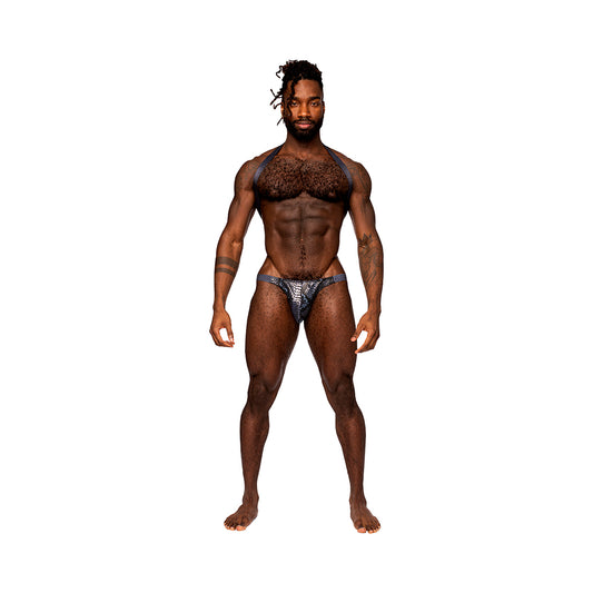 Male Power S'naked Shoulder Sling Harness Thong One-piece Black/blue S/m