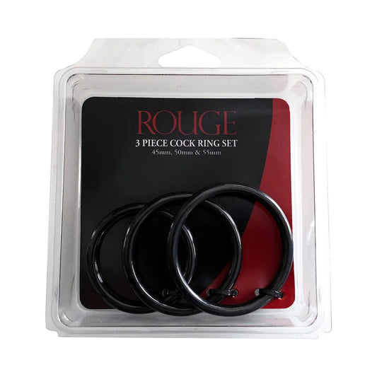 Rouge Stainless Steel 3 Piece Cock Ring Set (45/50/55mm) Black