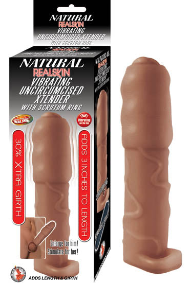 Natural Realskin Vibrating Uncircumcised Xtender W Scrotum Ring Brown
