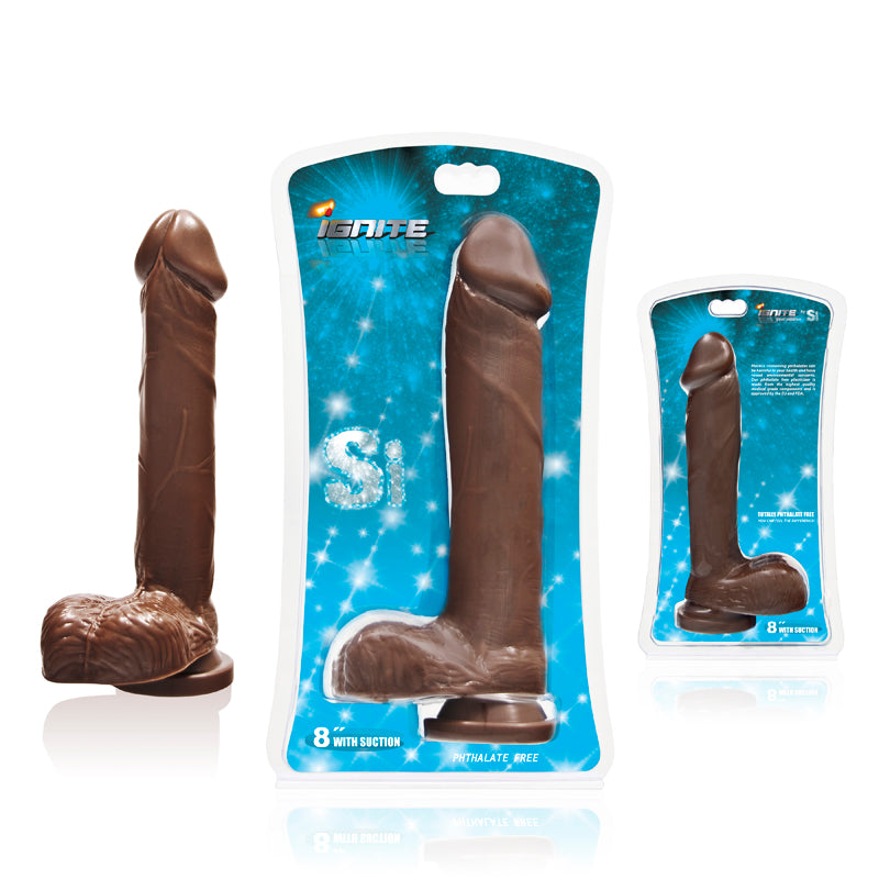 Si 8in Cock W/balls & Suction Cup - Brown