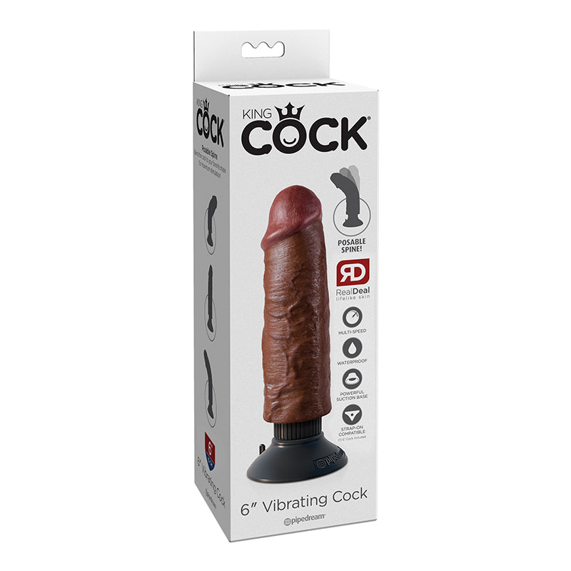 King Cock 6in Vibrating Cock Brown