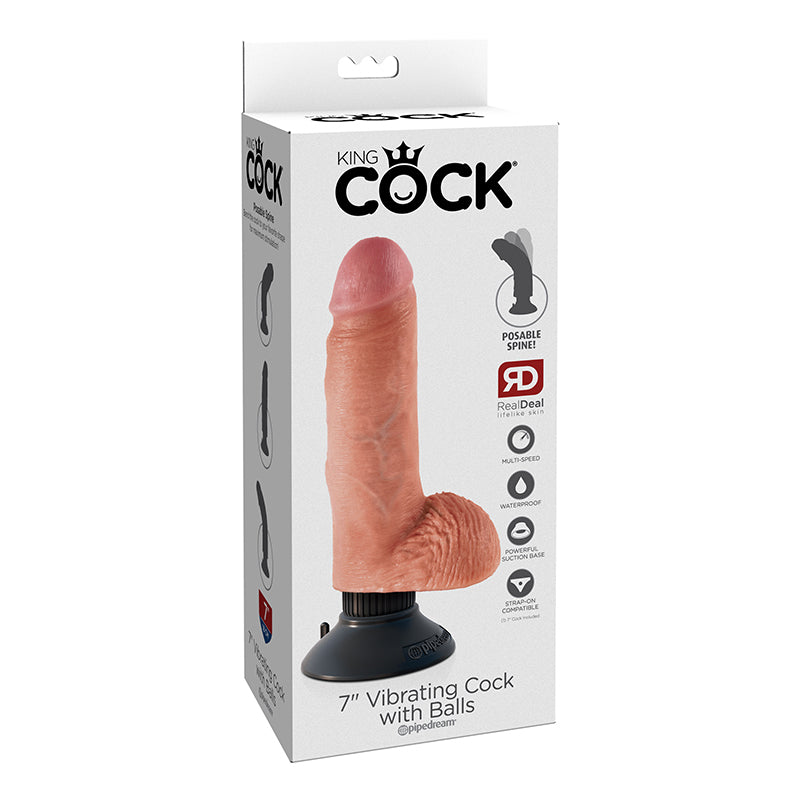 King Cock 7 inches Vibrating Cock with Balls Beige