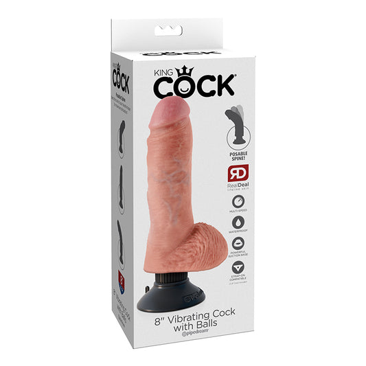 King Cock 8in Vibrating Cock W/balls Flesh