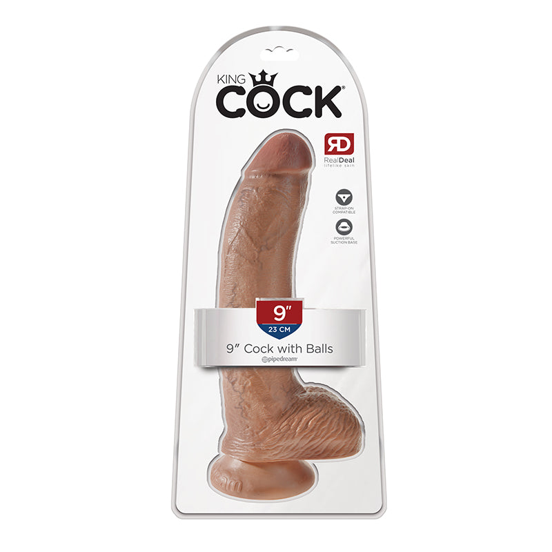 King Cock 9 inches Cock with Balls Tan Dildo