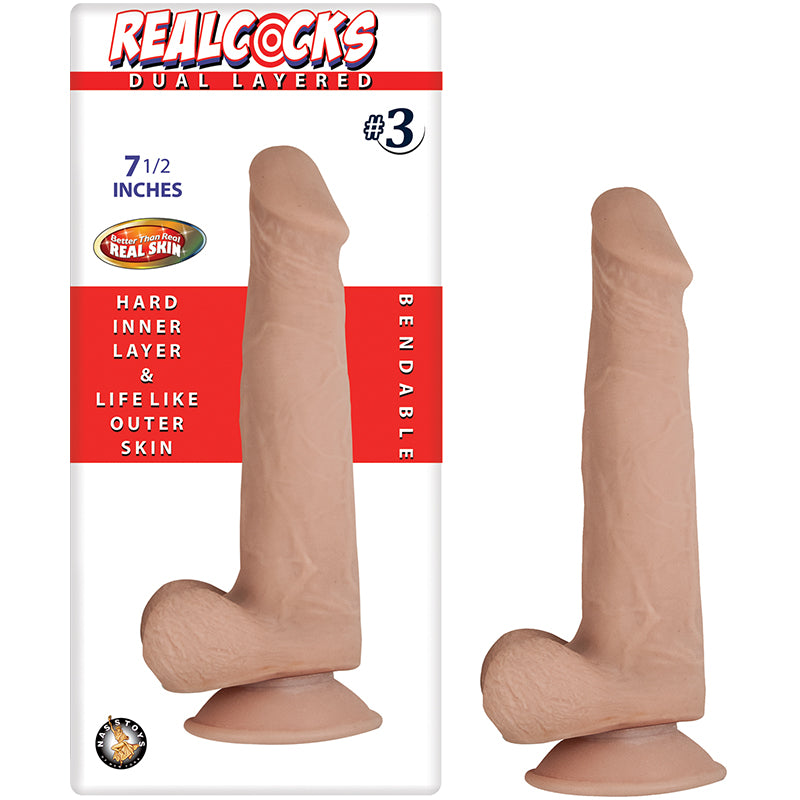 Real Cocks Dual Layered 3 Beige 75 Inches Dildo