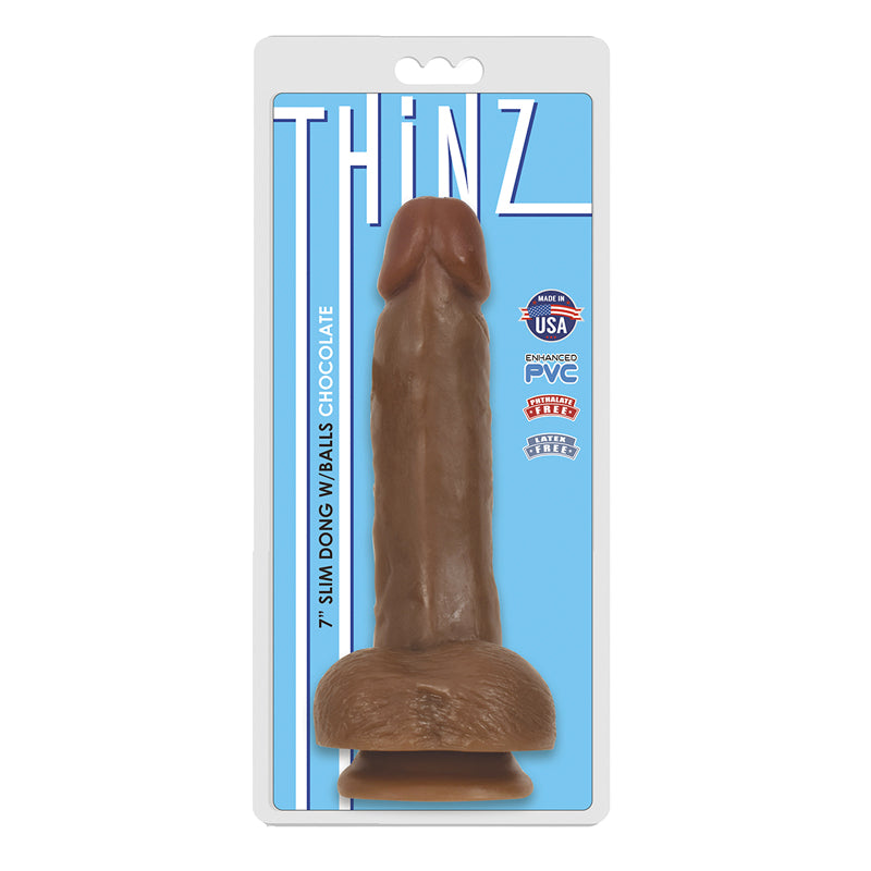 Thinz 7 inches Slim Dong with Balls Chocolate Brown