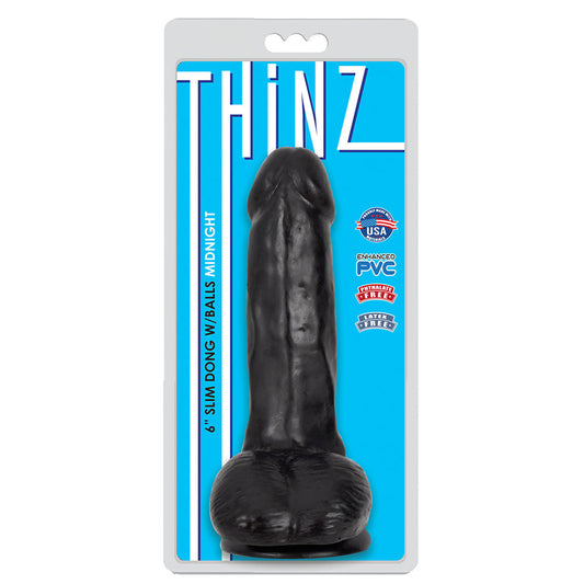 6 Inch Slim Dildo With Balls - Black