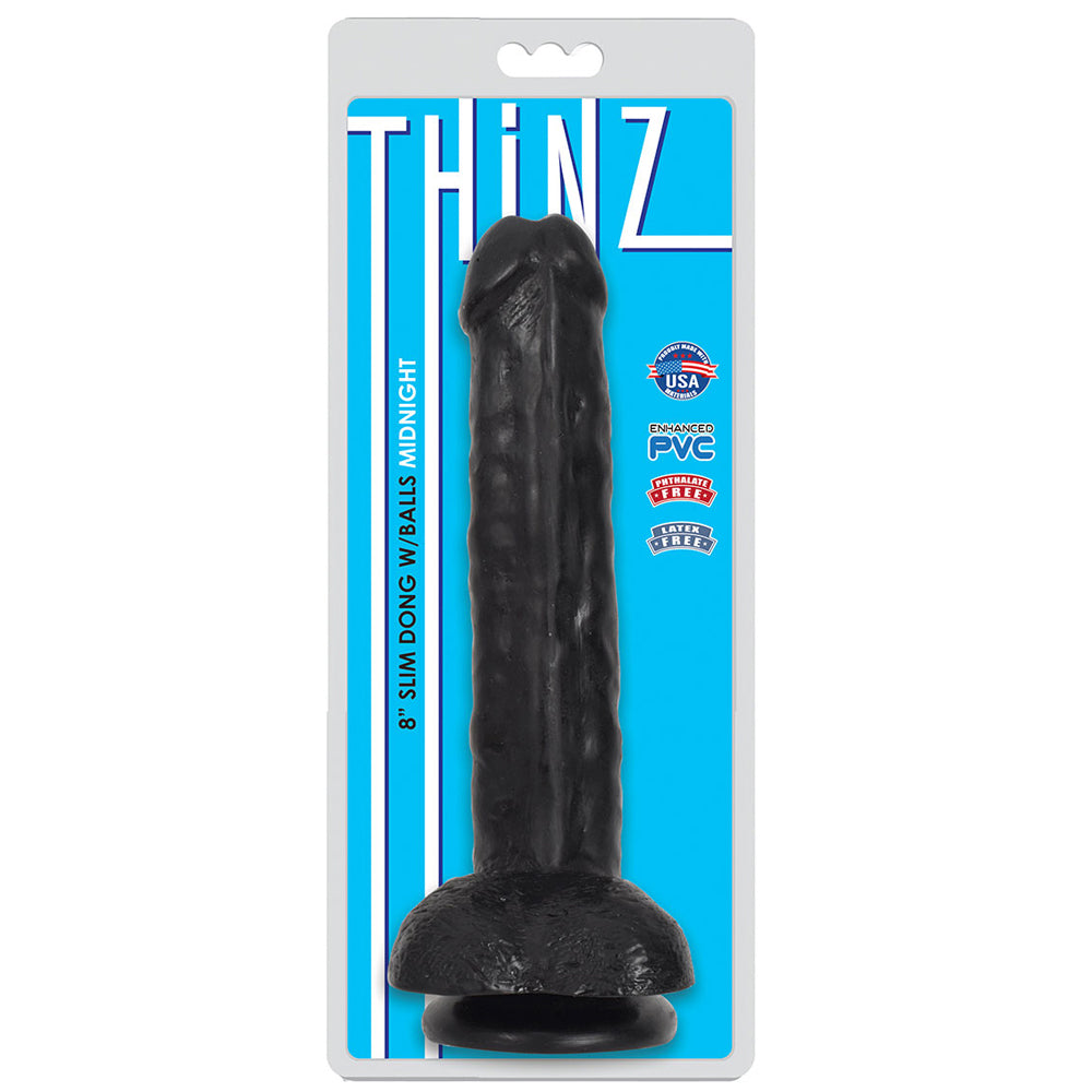 Thinz 8 Inch Slim Dildo With Balls Black