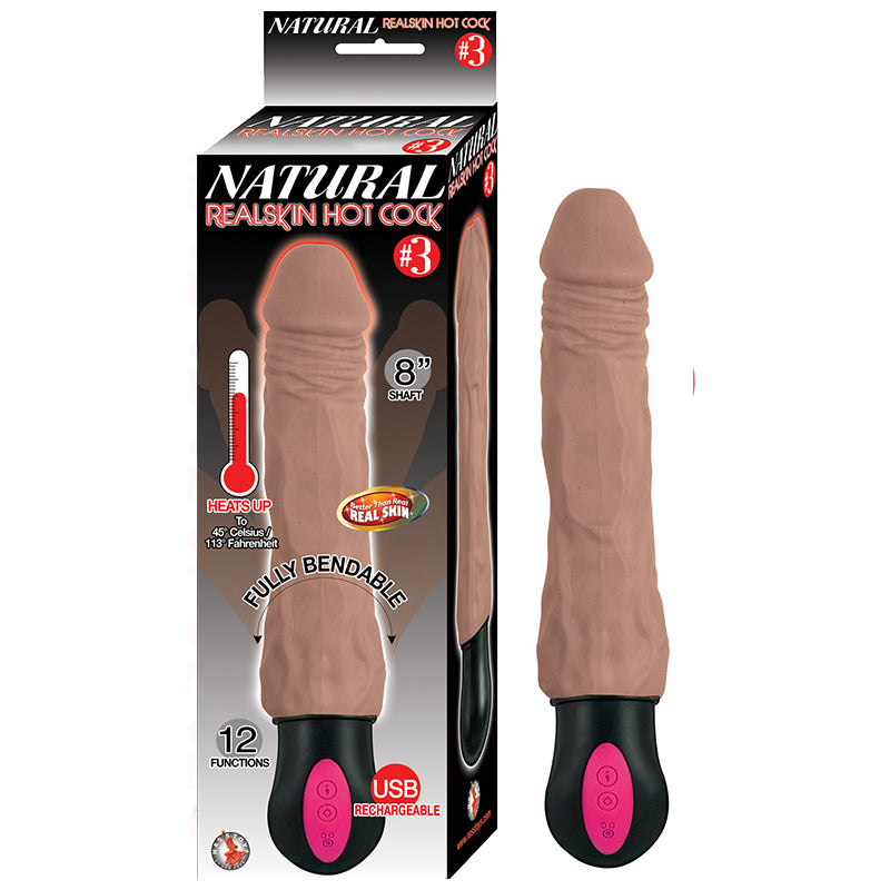 Natural Realskin Hot Cock 3 Fully Bendable 12 Function Usb Cord Inclu 9053