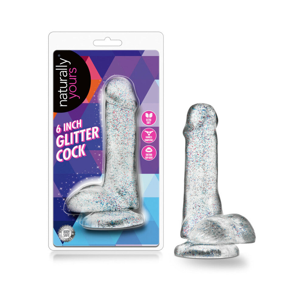 Naturally Yours - 6" Glitter Cock - Sparkling Clear