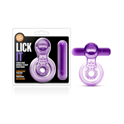Blush Play with Me Lick it Vibrating Double Strap Cockring - Purple