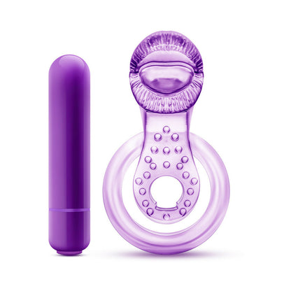 Blush Play with Me Lick it Vibrating Double Strap Cockring - Purple