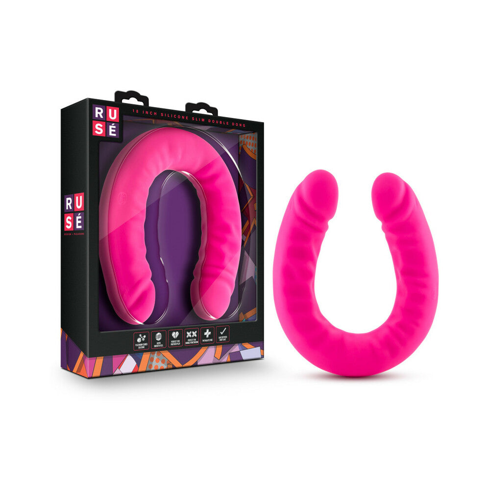 Ruse - 18 Inch Silicone Slim Double Dong - Hot Pink