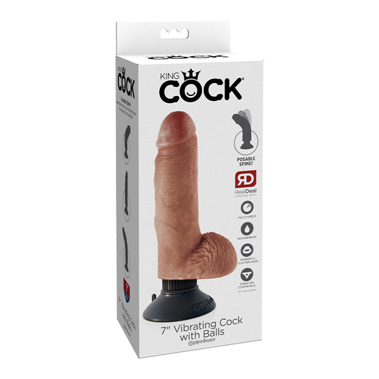 King Cock 7in Vibrating Cock With Balls Tan