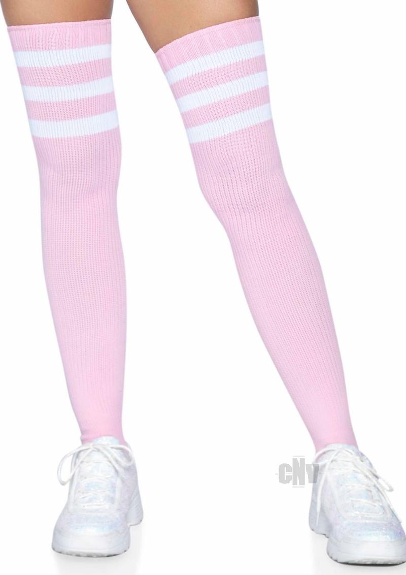 3 Stripes Athletic Ribbed Thigh Highs One Size Light Pink 4780