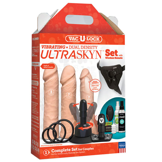 Vac-U-Lock Vibrating Ultraskyn Couples Set with Remote - Beige