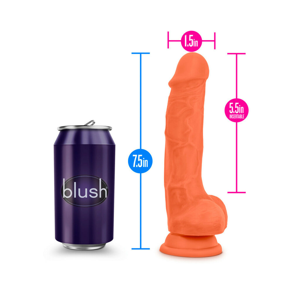 Neo Elite - 7.5in Silicone Dual Density Cock With Balls - Neon Orange