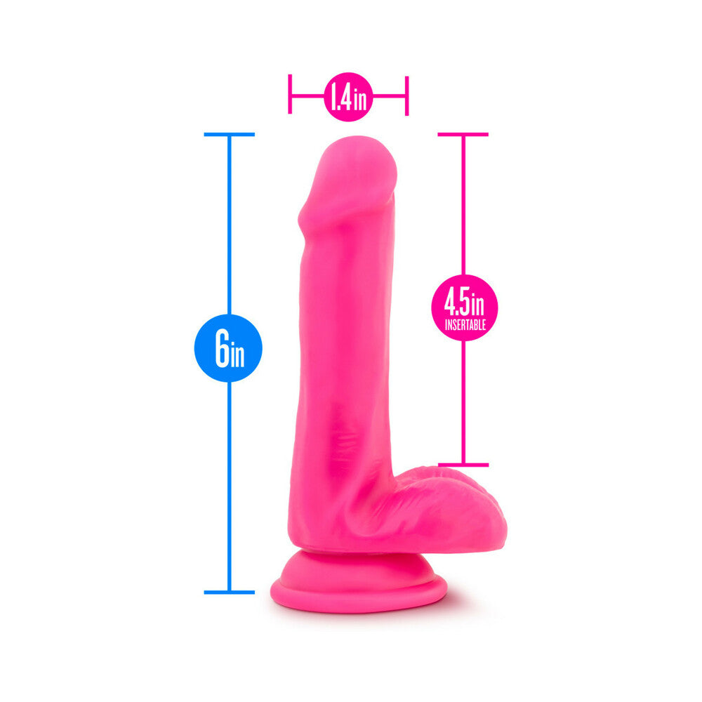 Neo Elite - 6in Silicone Dual Density Cock With Balls - Neon Pink