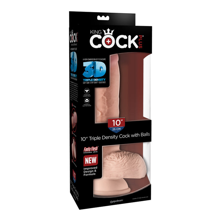 King Cock Triple Density 10 Inches Fat Dildo With Balls Beige Shop