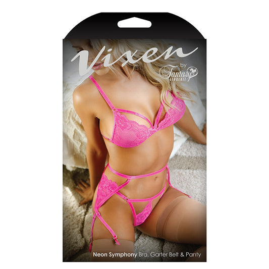 Vixen Neon Symphony Bralette, Garter Belt & Panty One Size