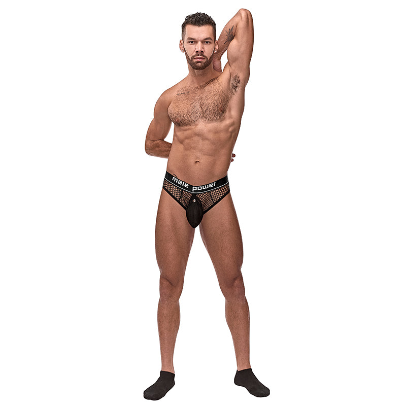 Cock Pit Net Cock Ring Thong - S/ M - Black