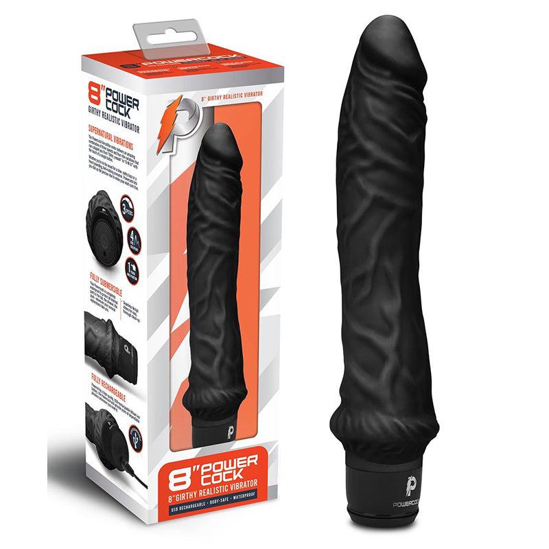 Powercock 8" Girthy Realistic Vibrator - Dark