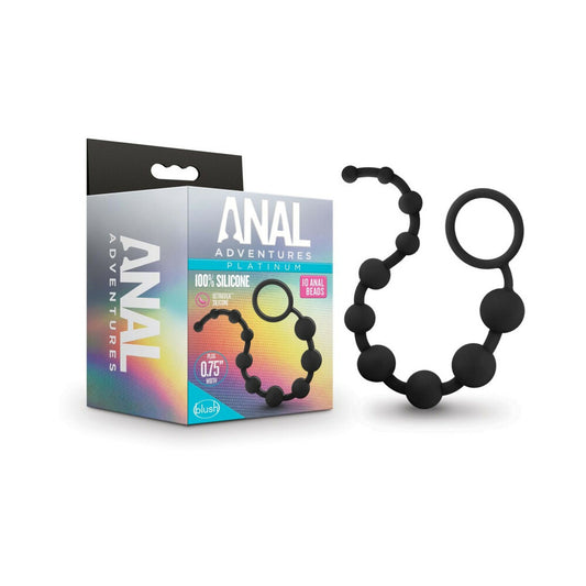 Blush Anal Adventures Platinum Silicone 10 Anal  Beads - Black