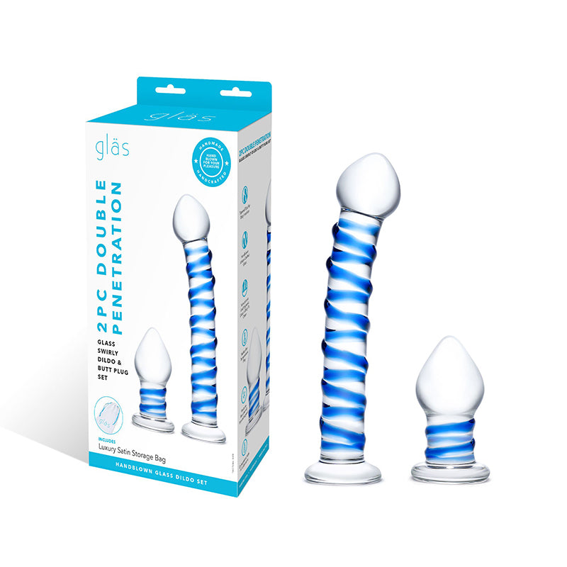 Glas 2-piece Double Penetration Glass Swirly Dildo & Butt Plug Set