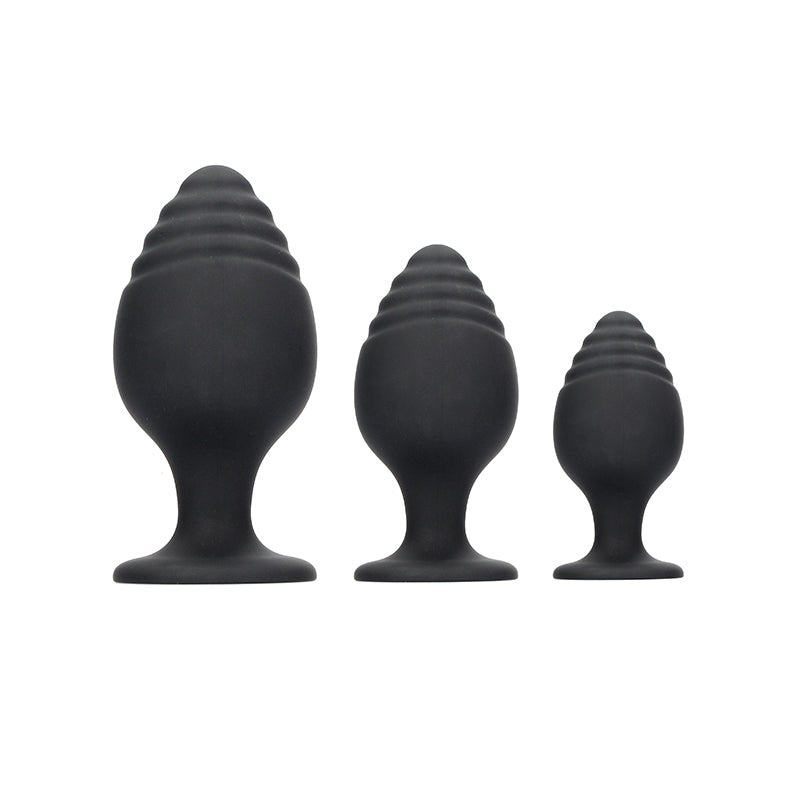 Ouch Rippled Butt Plug Set Black