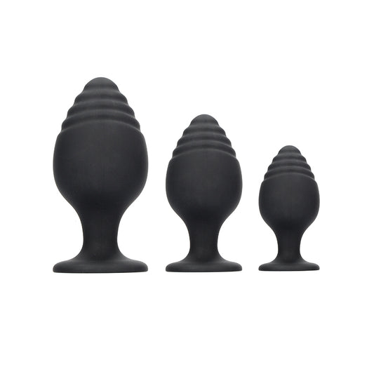 Ouch Rippled Butt Plug Set Black