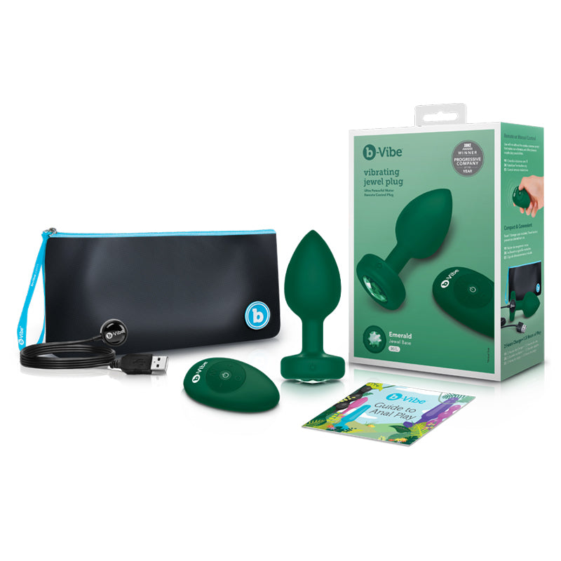 b-Vibe Remote Control Vibrating Jewel Plug (M/L) - Emerald Green