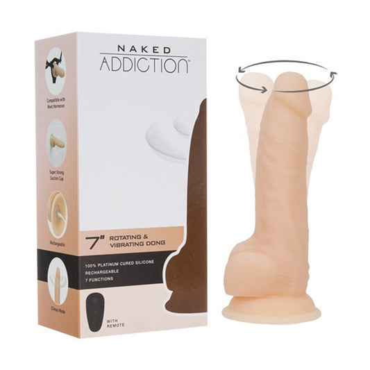 Naked Addiction Rotating & Vibrating Dong With Remote 7" Vanilla