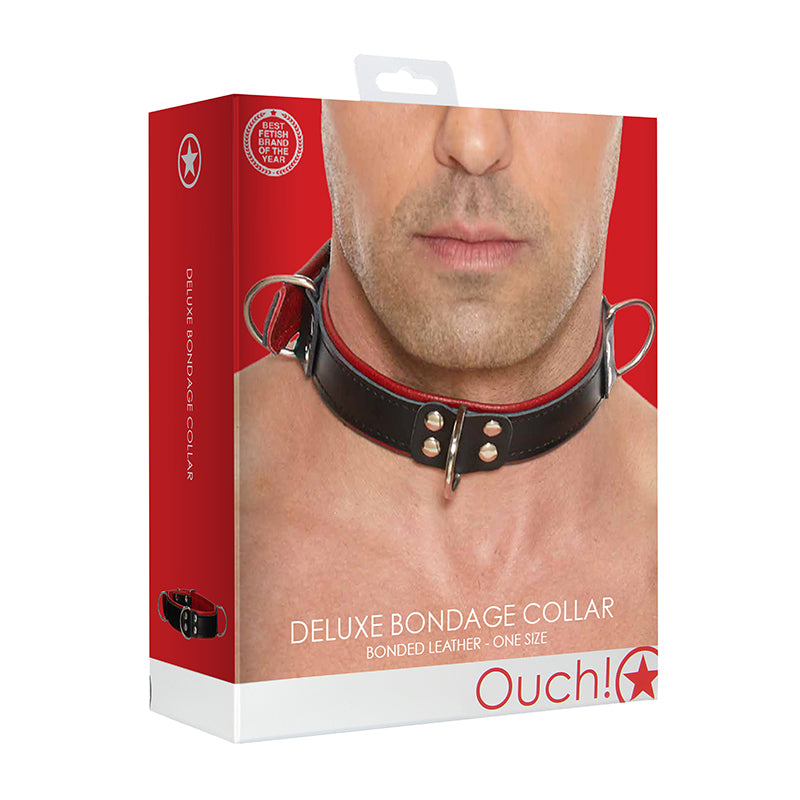 Ouch Deluxe Bondage Collar - One Size - Red