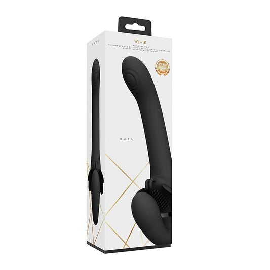 Vive - Satu Rechargeable Pulse-wave Triple-motor Silicone Strapless Strap-on - Black