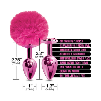 Nixie Metal Butt Plug Set Pom Pom And Jewel-inlaid Metallic Pink