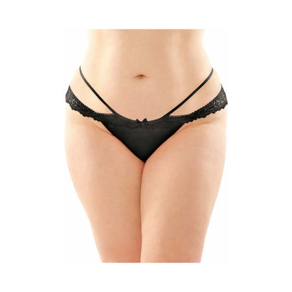 Posey Strappy Lace And Microfiber Crotchless Panty 6-pack Q/s Black