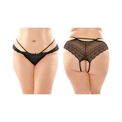 Posey Strappy Lace And Microfiber Crotchless Panty 6-pack Q/s Black